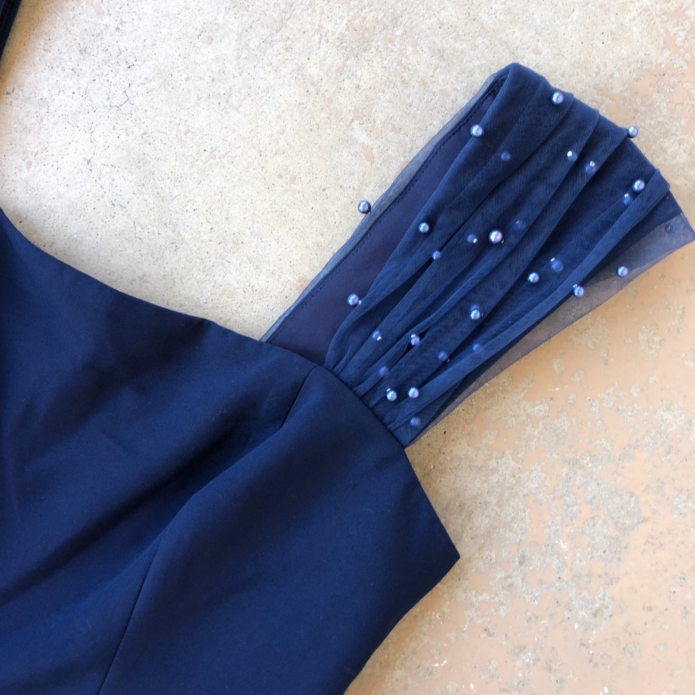 Gal Meets Glam Delores Navy Pearl Fit Flare Dress - Picture 2 of 6